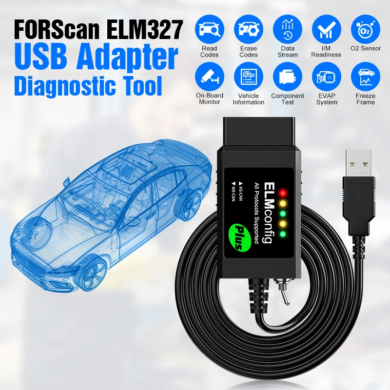 FORscan USB OBD2 ELM327 V1.5 Diagnostic Scanner Tool with Switch PIC18F25K80 Chip HS/MS CAN Code Reader For Ford