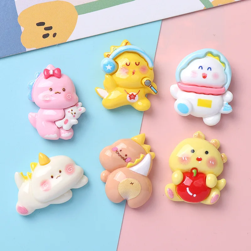 100pcs Kawaii Cartoon Animals Dinosaur Baby Flatback Resin Cabochon DIY Scrapbooking Craft Hair Bows Center Accessories