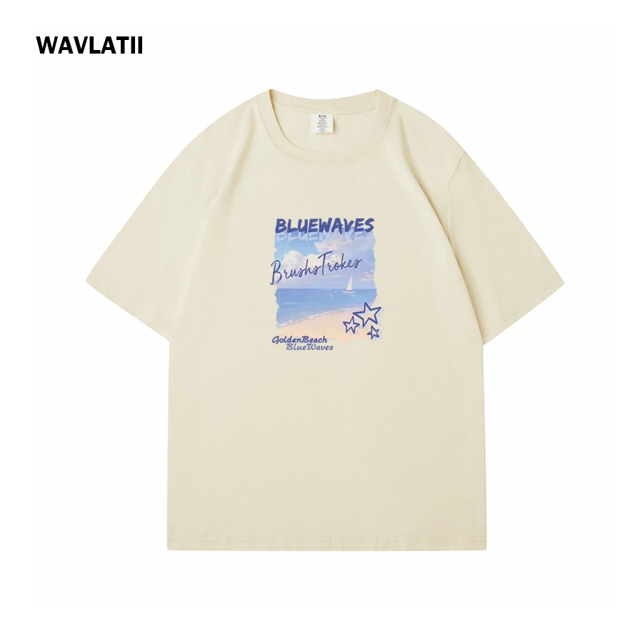 Picture 5: WAVLATII Women New Fashion Print T Shirt Female Purple 100% Cotton Summer Tees Lady White Pink Casual Soft Short Sleeve Tops