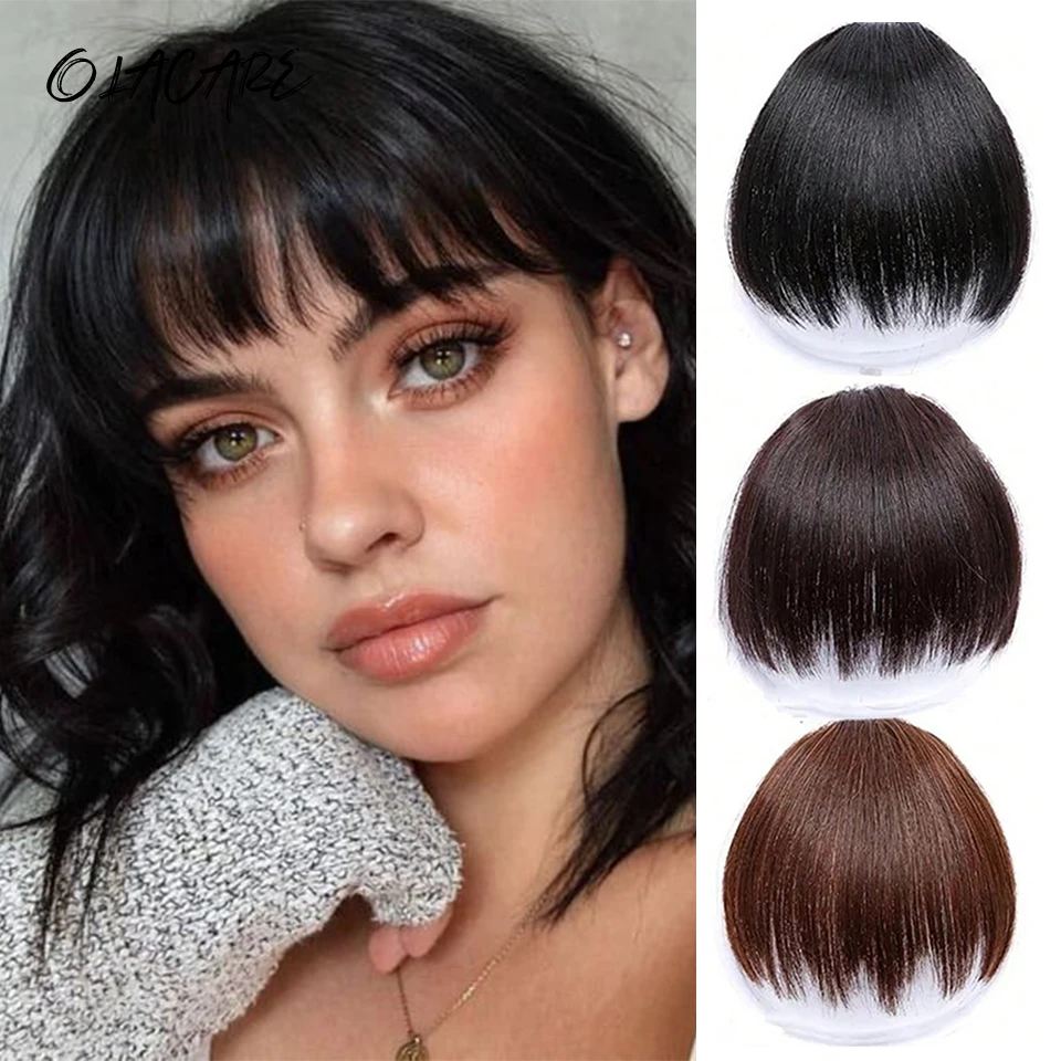 

OLACARE Synthetic Fake Blunt Hair Bangs 2Clips In Hair Extension Neat Front Fake Fringe False Hairpiece For Women Clip In Bangs