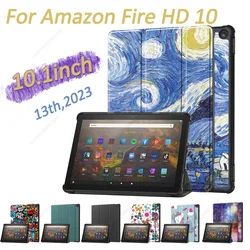 PU Leather Case Cover For Amazon Kindle Fire HD 10 13th Gen 2023 10.1inch Trifold Stand Protective Cover Auto Wake/Sleep