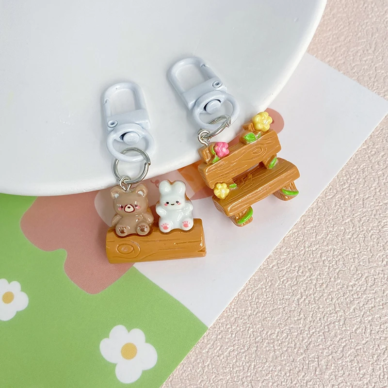 Cartoon Rabbit Visit Park Key Chain Cute Schoolbag Pendant Girl Cartoon Key Chain