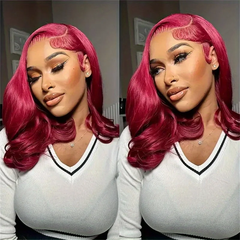 

200% Density 99J Human Hair Wig For Women 13x4 Body Wave Lace Front Wig - Pre-Plucked With Baby Hair