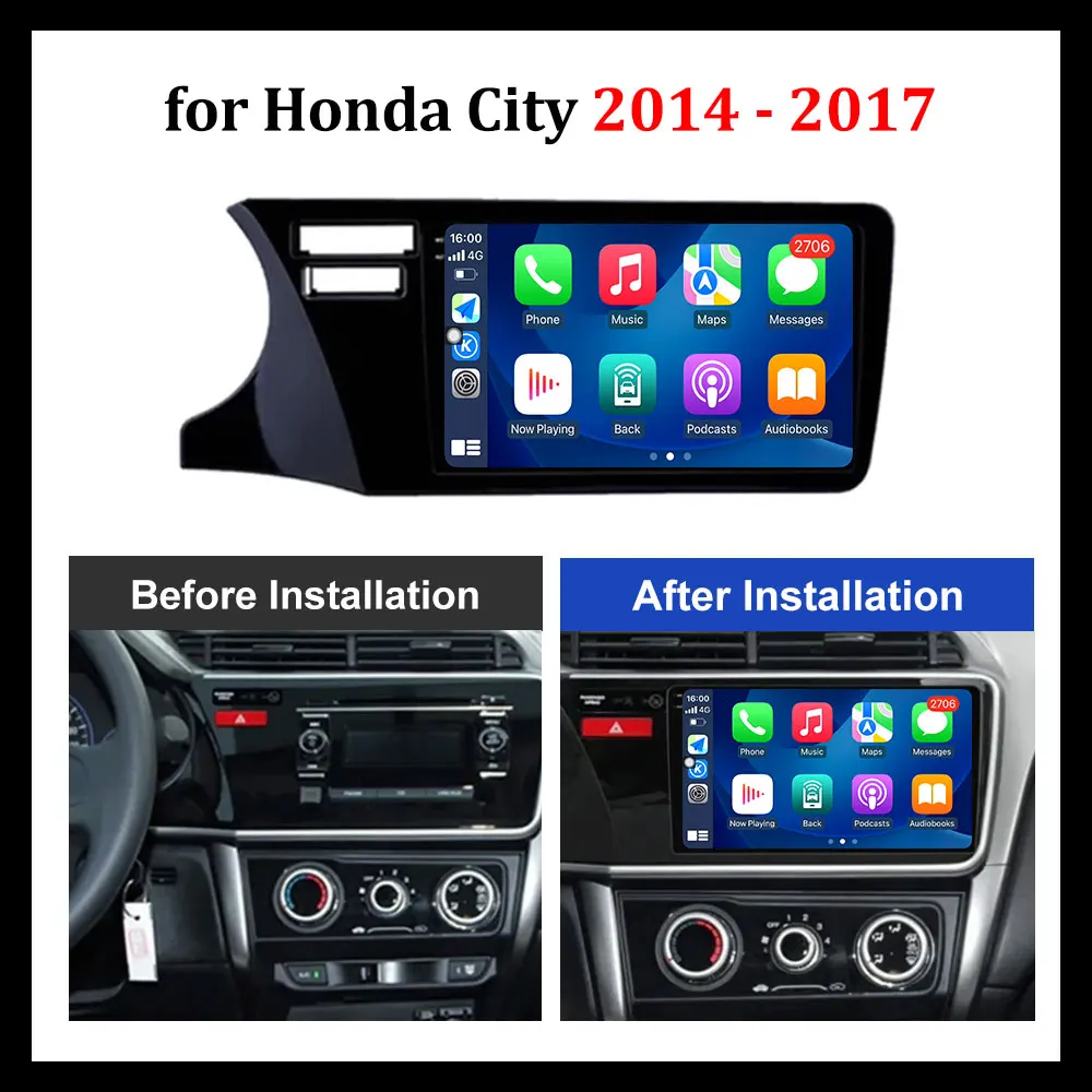 Sistema operativo Android 9 pollici LHD per Honda City 2014 - 2017 Lettore radio multimediale per auto GPS Navi DSP Stereo BT Wireless Carplay