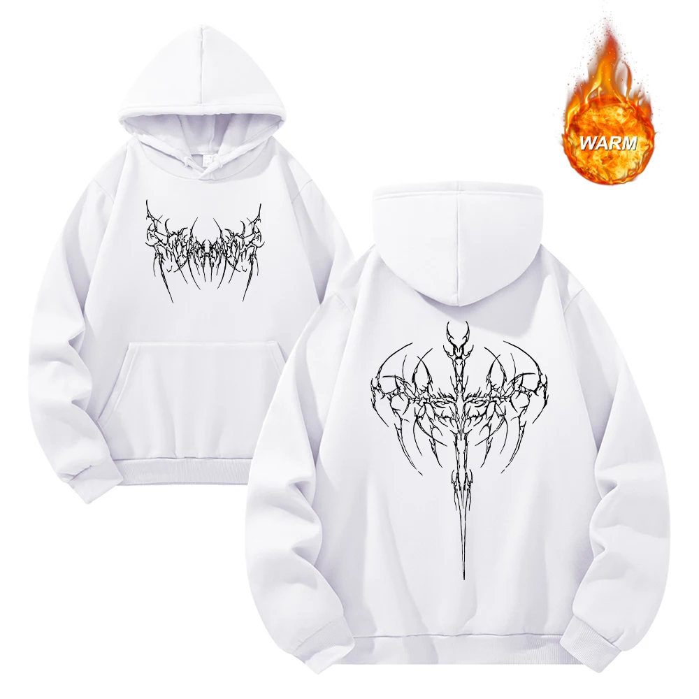 Men Oversized Hoodie Autumn Winter Thorn Graphic Print Thickened Sweatshirt Streetwear Daily Commute Pullover Tops