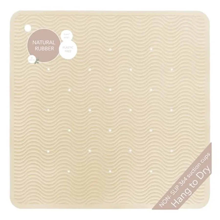 

Rubber Wave Bath Mat Square 21x21 in Non-Slip Shower and Bathtub Mat with 364 Suction Cups Plastic-Free and Biodegradable