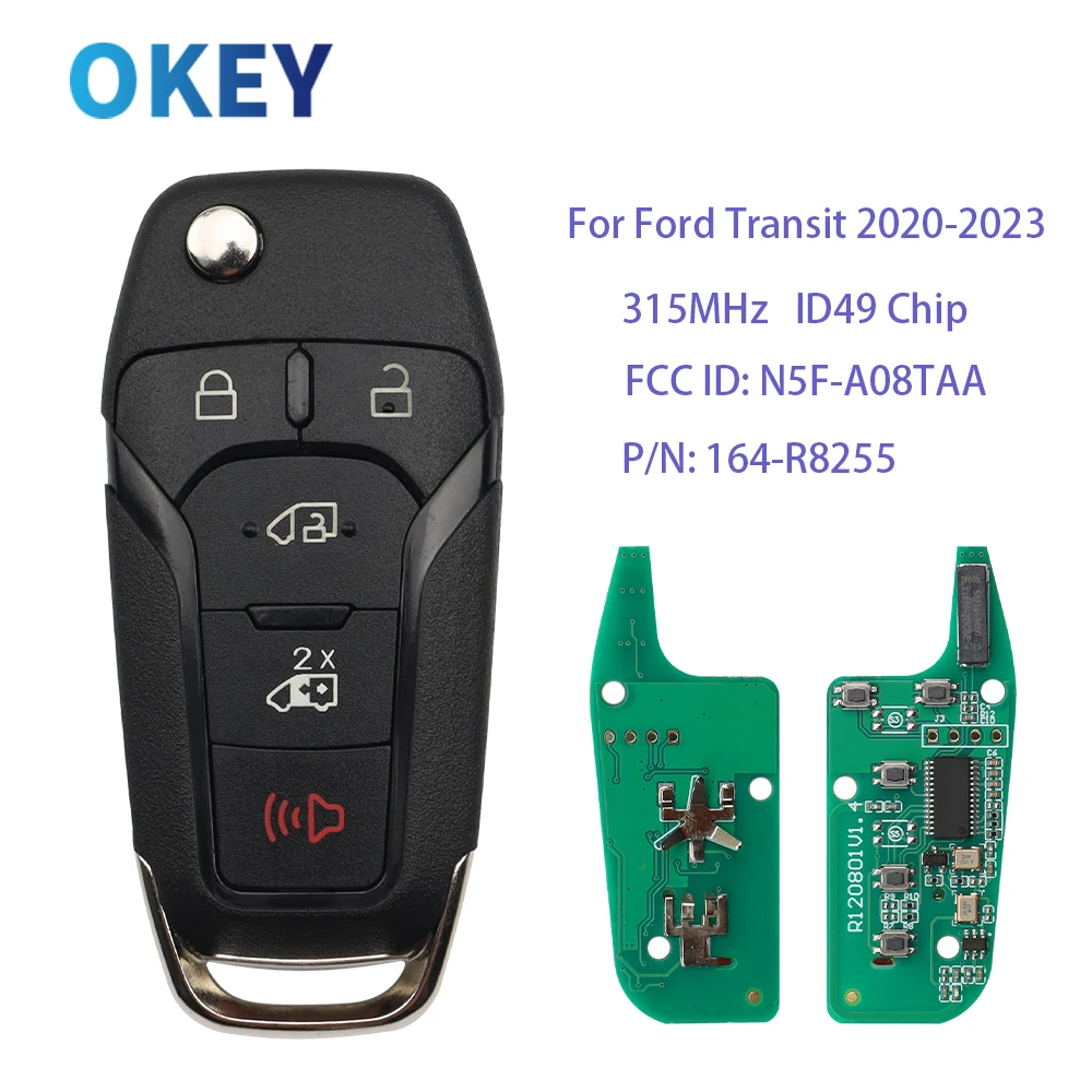 

Дистанционный ключ Okey 315 МГц ID49 чип 5BT удаленный откидной ключ для Ford Transit 2020-2023 FCC ID: N5F-A08TAA P/N:164-R8255