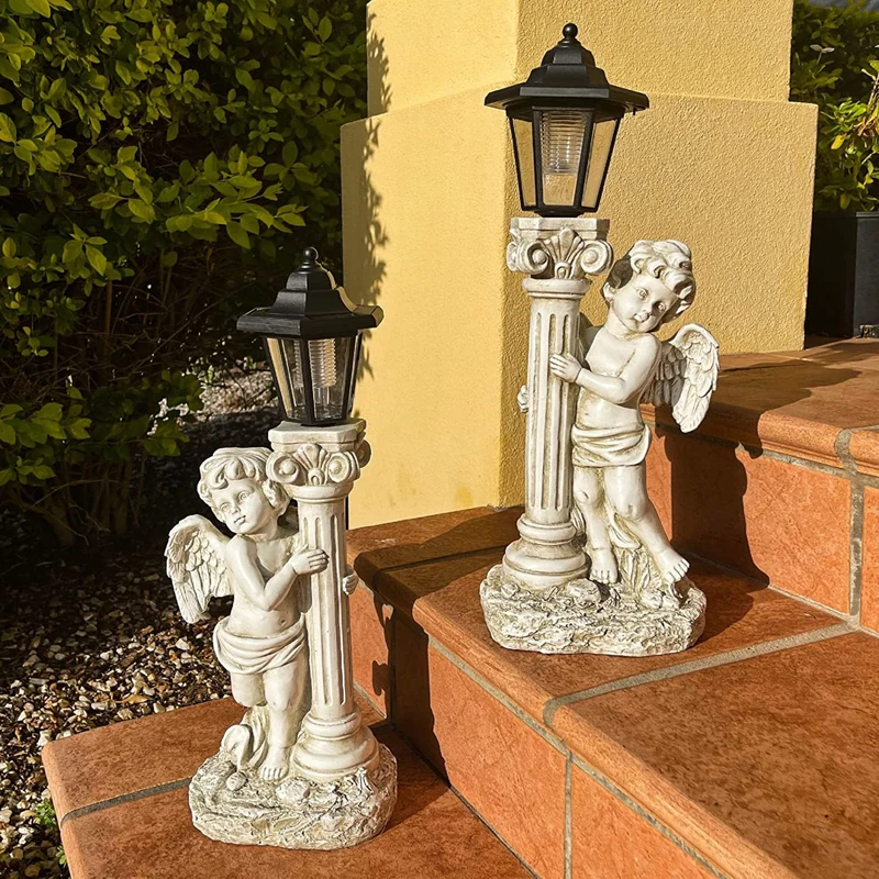 

Solar outdoor road courtyard garden angel ornament Roman column decoration European-style villa door light