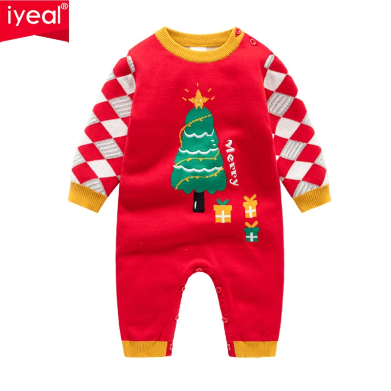 

IYEAL Newborn Boys Girls Jumpsuits Newborn Winter Knitted Long Sleeve Toddler Sweater Overalls New Year Christmas Baby Clothes