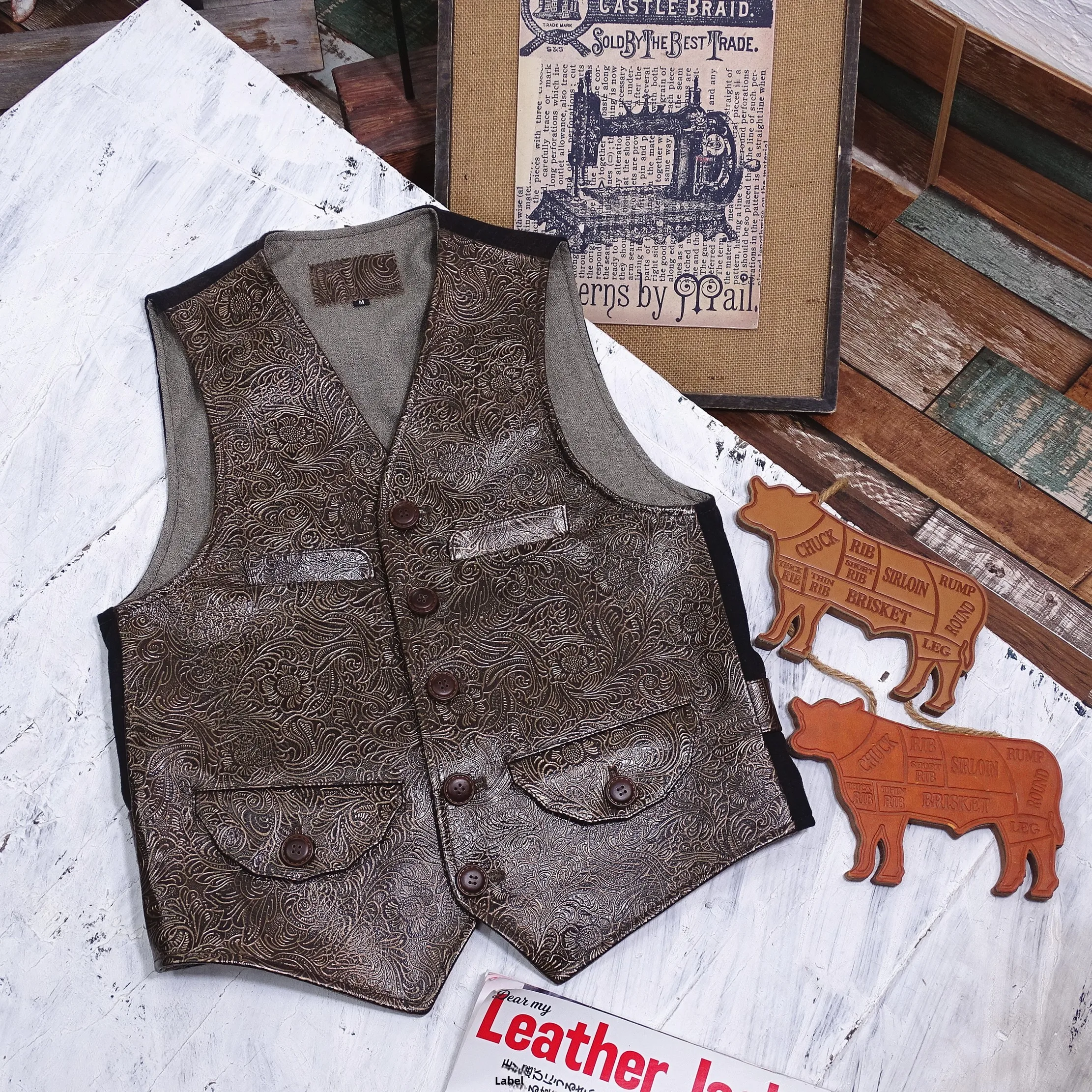 

American Western Sle Emed Leather Vest Top Layer Genuine Leather Faion Urban ort Sle Youth Casual Leather Jaet