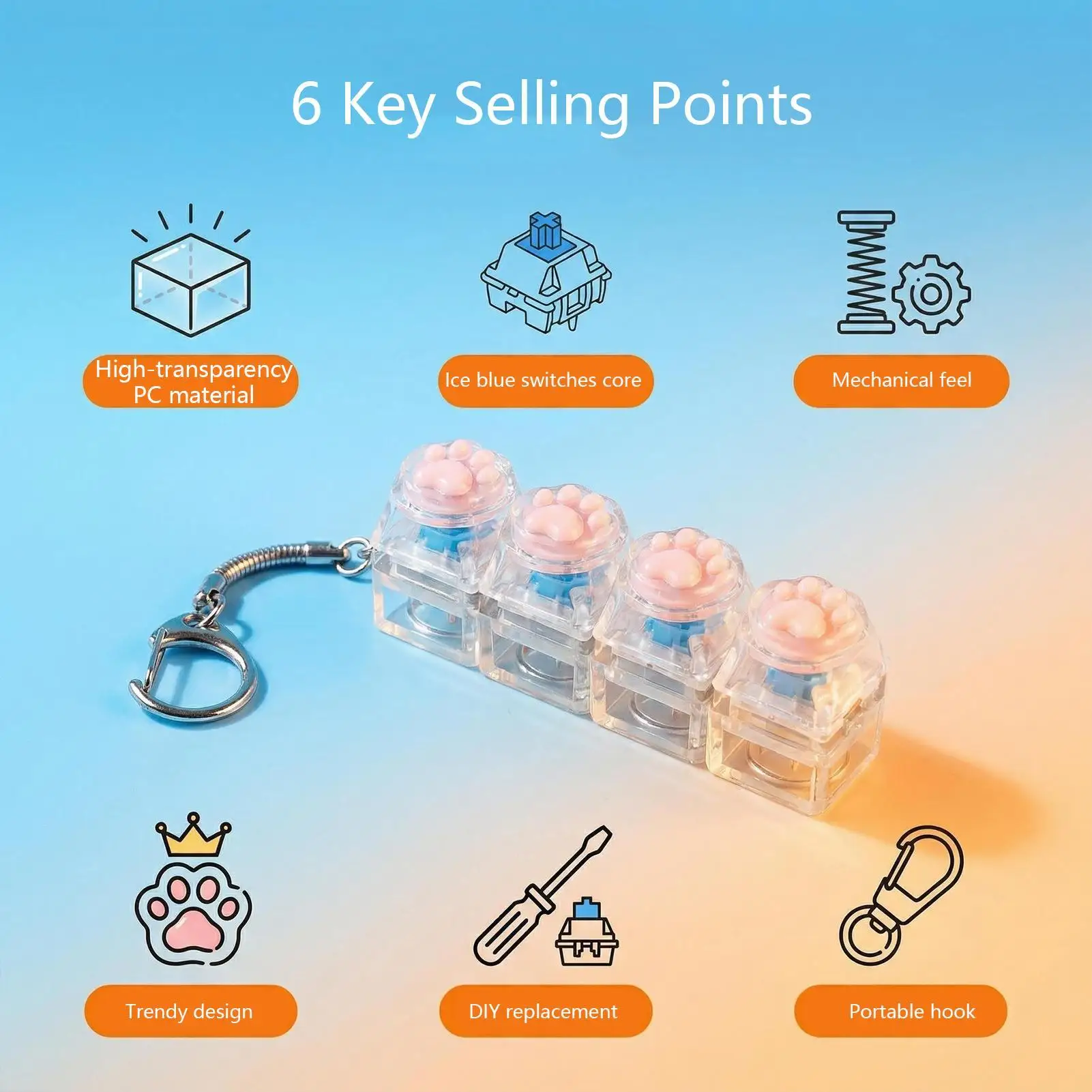 LED Keyboard Keychain Fidget Toys Crystal Clicker Sensory Toy for Stress Relief Keyboard Keychain Fidget Gadget for Adults Kids view 6