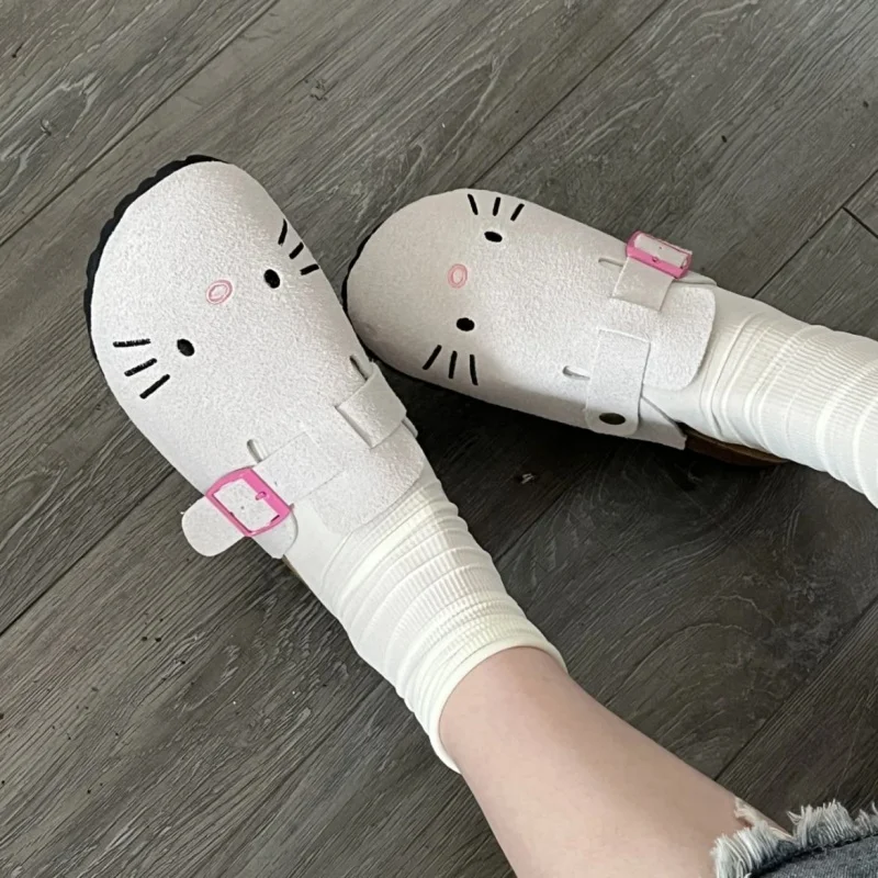 Hot Sanrio Hello Kitty Cute Anime Slippers Summer Female Rubber Thick Sole Flat Shoes Cartoon Outdoor Anti Slip Slippers Gifts