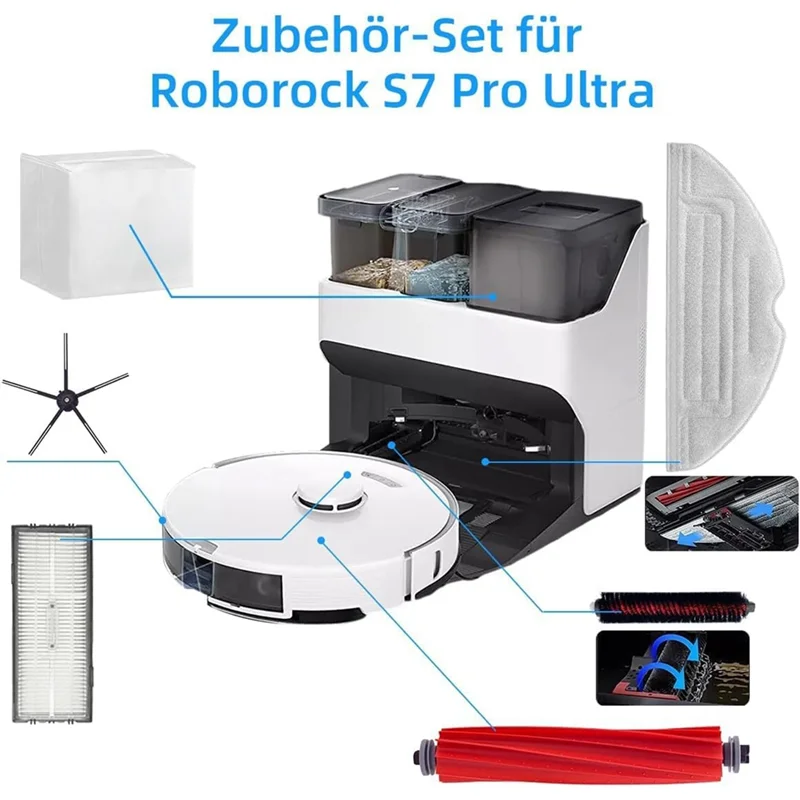 

IALJ-Accessory Kit For Roborock S7 Pro Ultra S7 Maxv Ultra Main Side Brushes HEPA Filters Mop Cloth Dust Bags