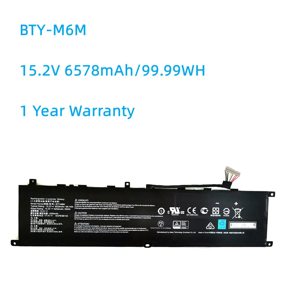 

BTY-M6M 99.99WH Laptop Battery For MSI Creator 15 A10SD A10SF GS66 Stealth 10SFS 10SGS 10SE-045 10UG GE66 Raider 10SFS WS66