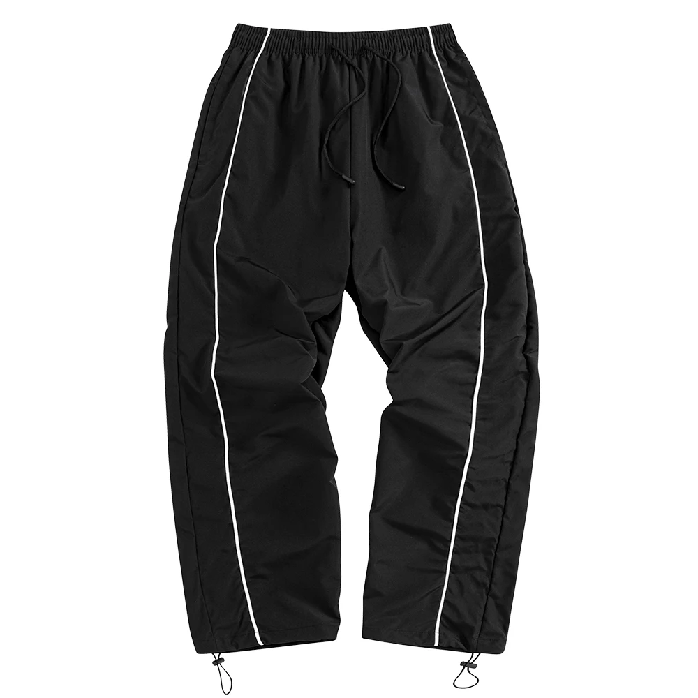 Men's Black Athletic Pants White Side Stripe Adjustable Hem Drawstring Four Seasons Outdoor Recreation Trekking Gym Training