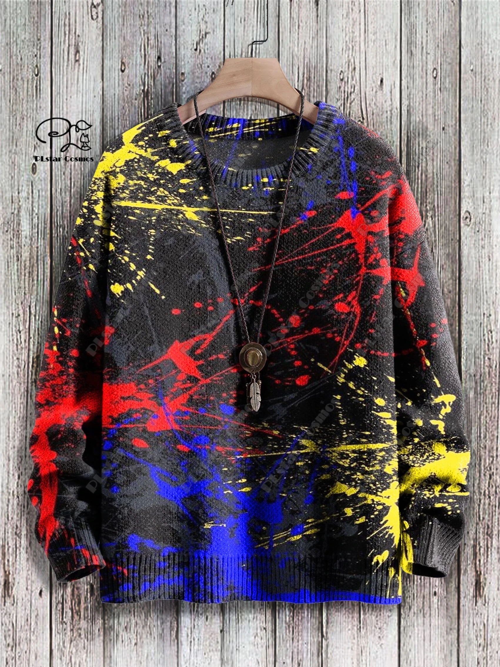 PLstar Cosmos, новая 3D-печать, ретро-серия, геометрический сращивающий градиент, уродливый свитер, зимний уличный повседневный свитер унисекс f-2