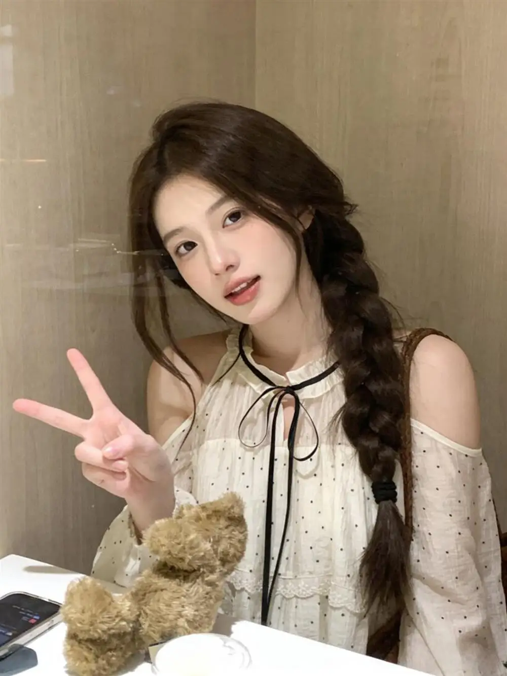 

Spring 2026 Women's Loose Fit Short Sleeveless Lace Shirt Polka Dot Shoulder Bared Knot Sweet Style French Style Casual Blouse