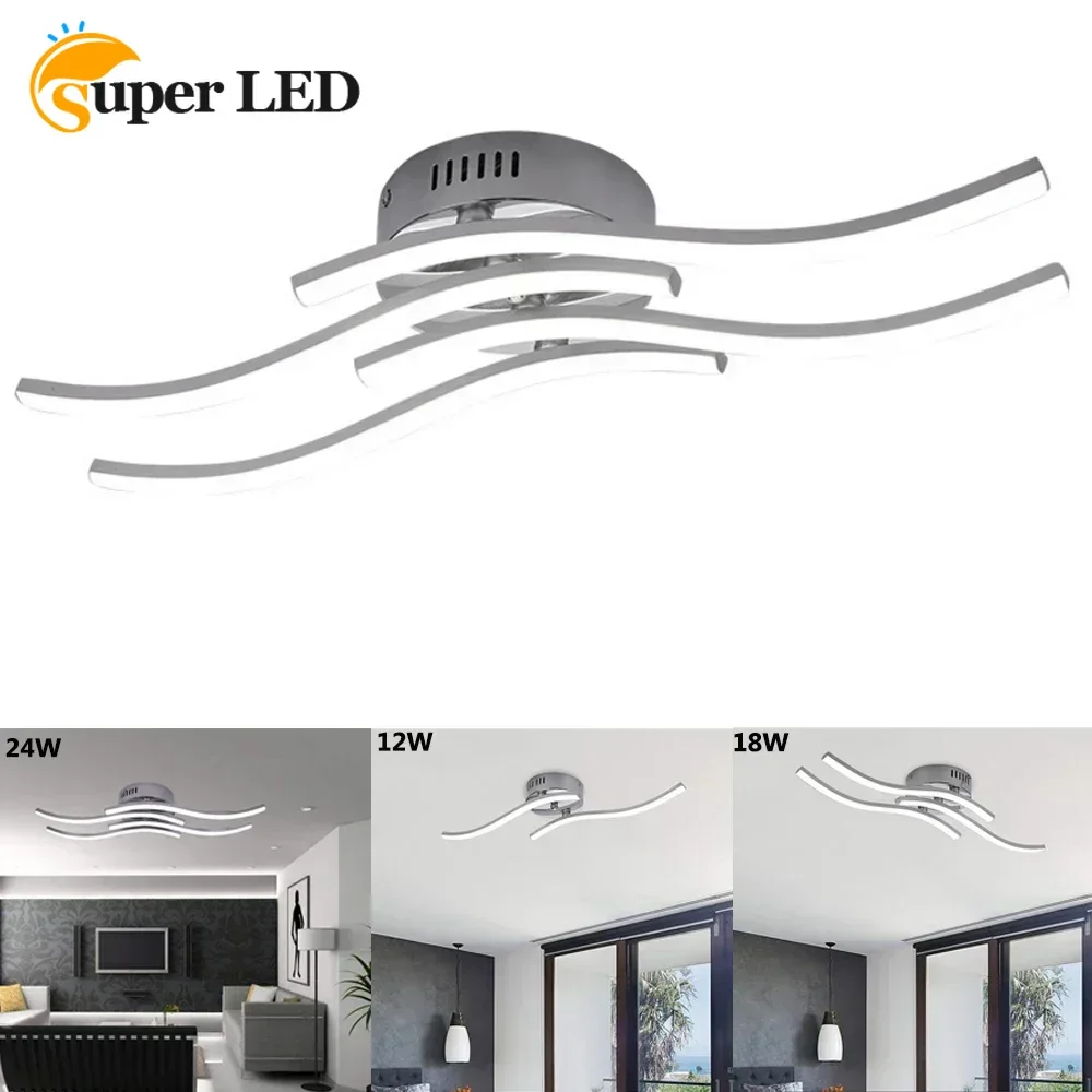 

12W 18W 24W LED Ceiling Chandelier Warm White/ White LED Ceiling Light Wave Curved Style Indoor Ceiling Lamp for Home AC85-265V