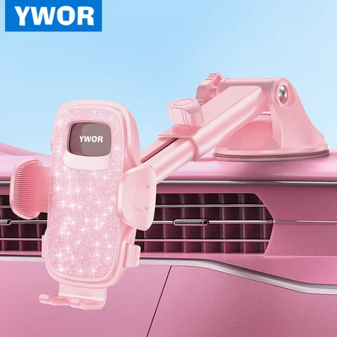 YWOR 핑크 차량용 휴대폰 홀더 360 °   차량용 회전식 휴대폰 거치대, 아이폰용 퀵 릴리즈 조절 가능 차량용 핸드폰 마운트 대시보드