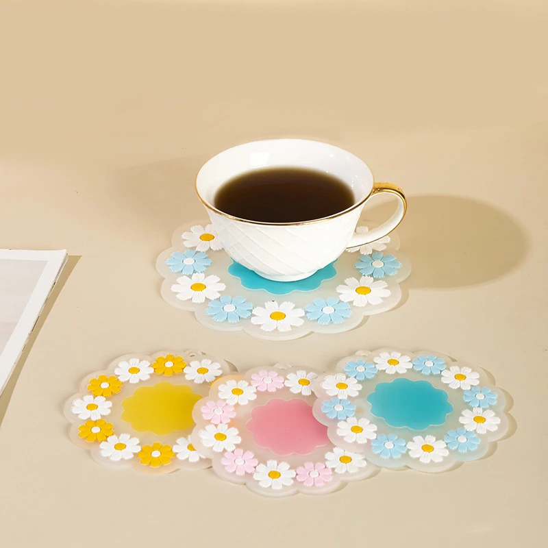 3PC set Cherry Blossom Coaster Kawaii Sakura Mat NonSlip Mat Tea Cup Mat for Kitchen Blossom Heat Table Insulation Mats Placemat