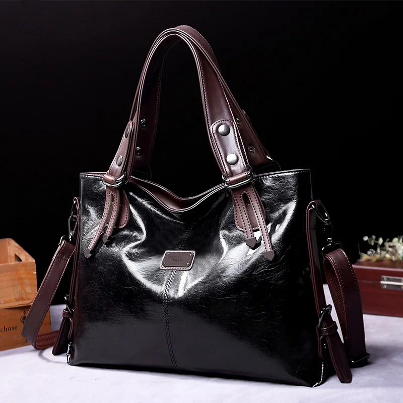 Women\'s Europe And The United States Retro Tote Large Capacity Work Commuter Bag Fashion Retro Hit Colour Handbag Leisure Hundre