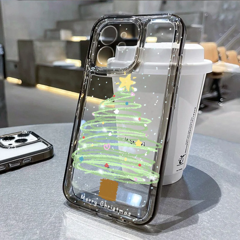 Clear Soft TPU Phone Case For iPhone 13 Funda iPhone 16 15 11 12 14 Pro Max 7 8 Plus XS Max X XR SE Christmas Tree Bumper Cover