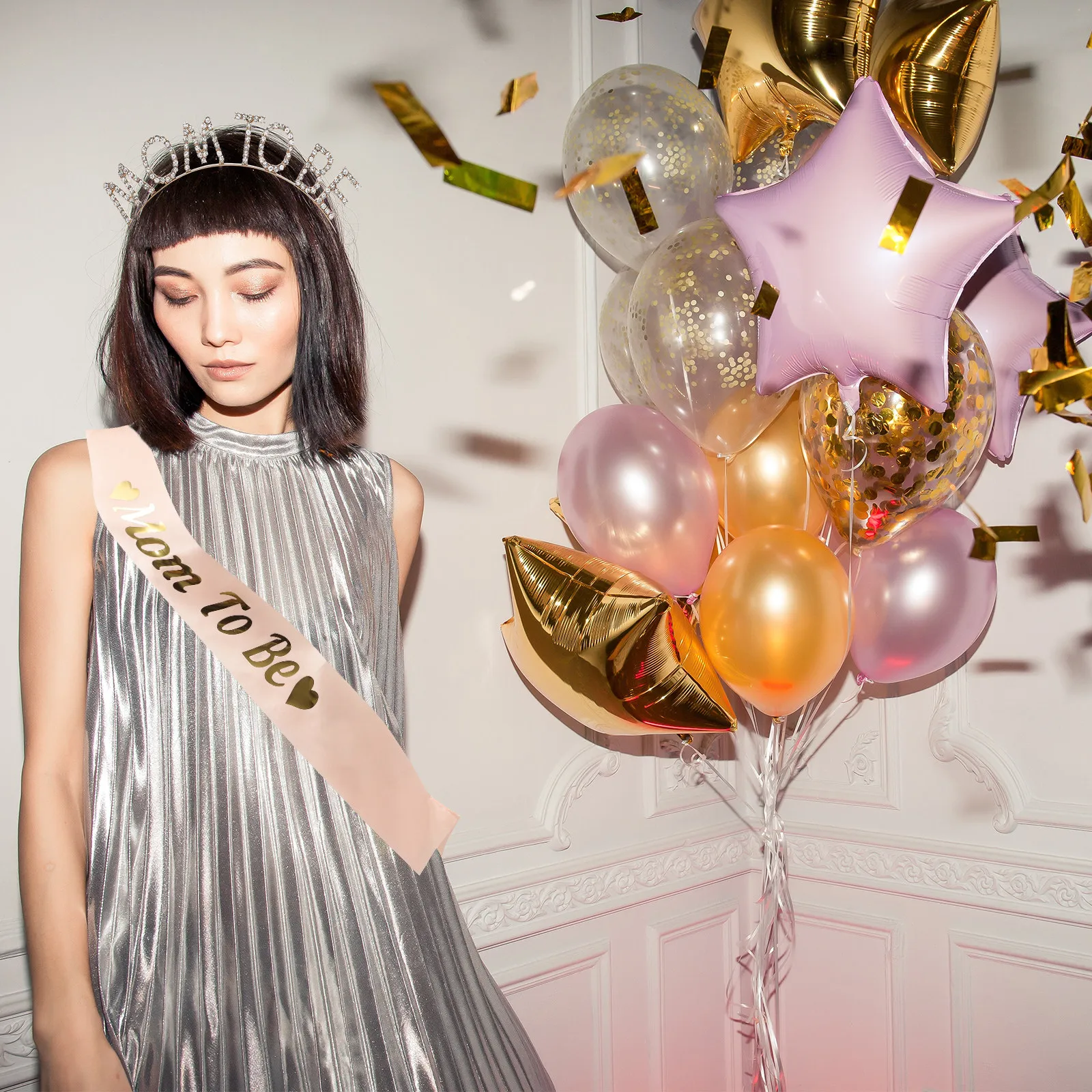 

1Set Hair Hoop Sash Set Mom to Be Sash Headband Baby Shower Pregnancy Photo Props Maternity Decoration Accessories