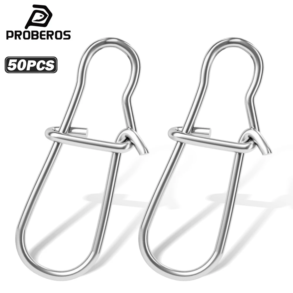 PROBEROS 50PCS Fishing Snap Clip Stainless Steel Fast Lock Fishing Connector Tackle Duo Lock Snap Safety Snaps