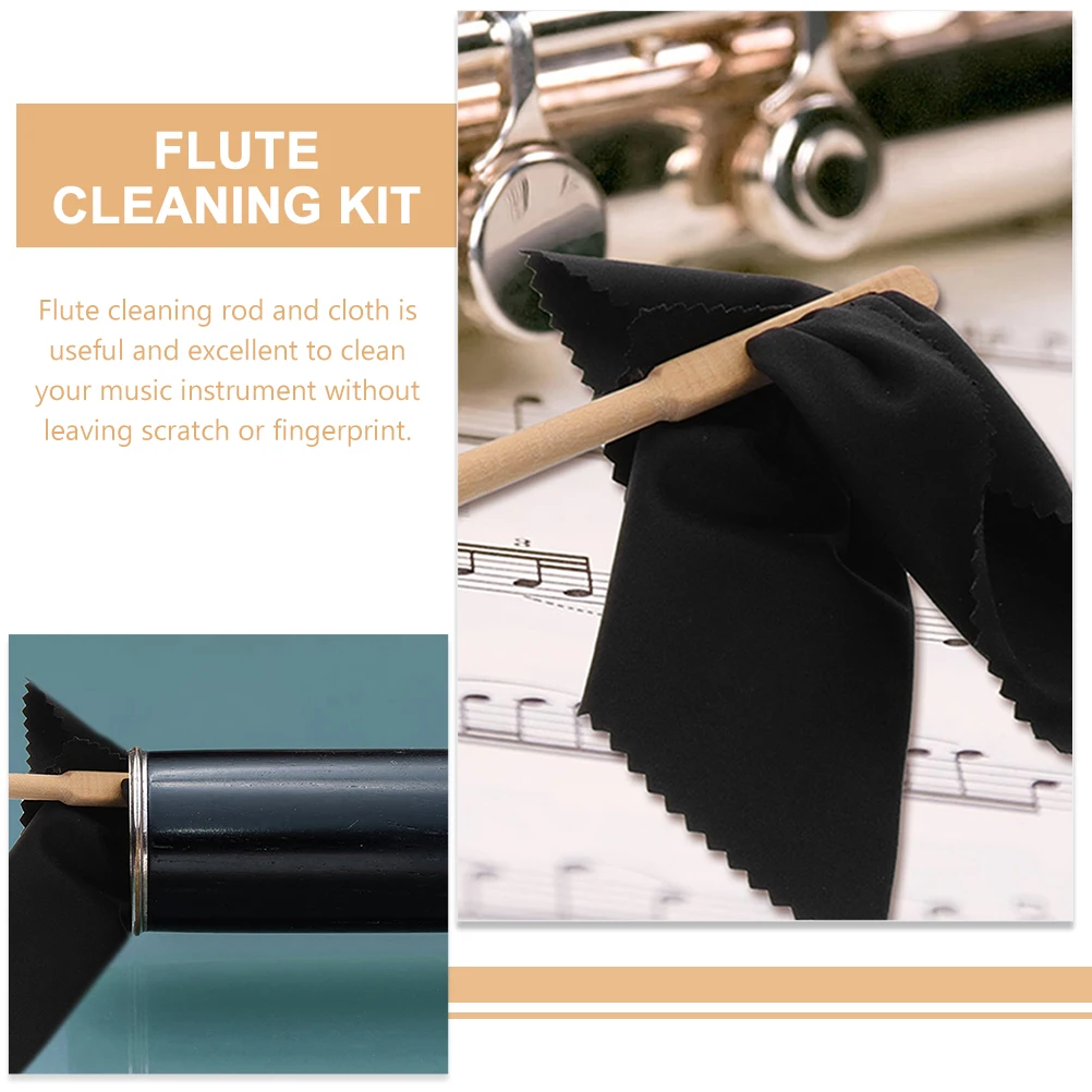 

1 set Flute Cleaning Rod 1 Set Wood Probe Kit Cloth Accessories Music Instrument Care Tools Reusable Durability Excellent Effect