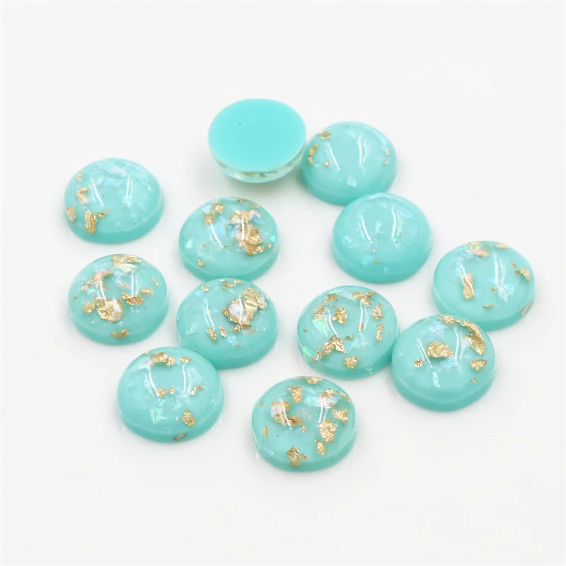 New Fashion 40pcs 12mm 8mm 10mm Light Apple Blue Colors Built-in metal foil Flat back Resin Cabochons Cameo