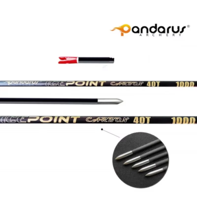 12Pcs Pandarus Icepoint ID3.2mm Gold Logo 40-Ton Carbon Arrow Shaft Straightness: +/- .001 with Accessories for Competition