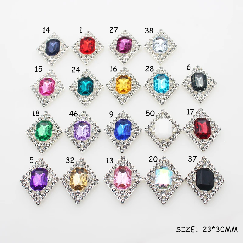 Brand New 10 Pack 30*23mm Rectangular Metal Rhinestone Flat Bottom Buttons for DIY Wedding Clothing Decorative Accessories