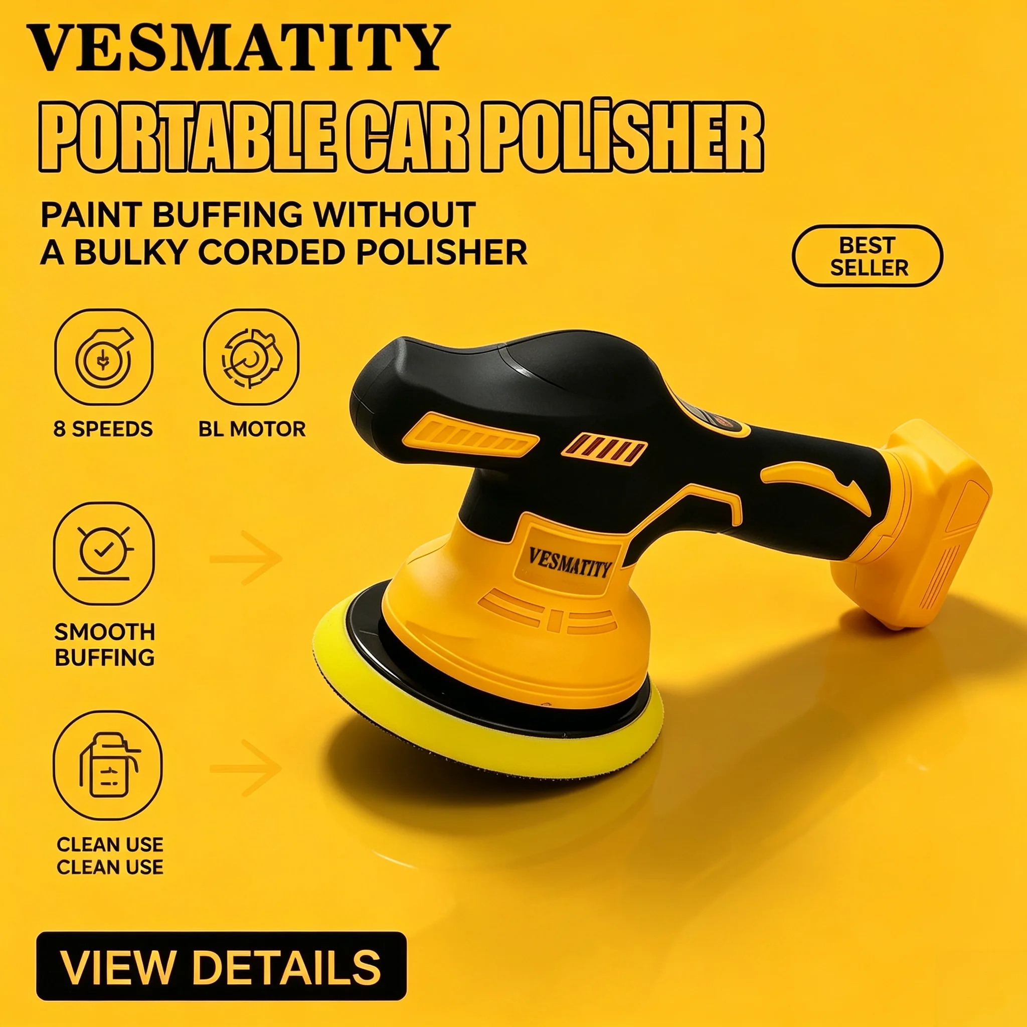 Polishing Machine 8 Speeds Adjustable Wireless Auto Cordless Electric Car Waxer Sander Glaze Sealer Compatible With 18 V Battery