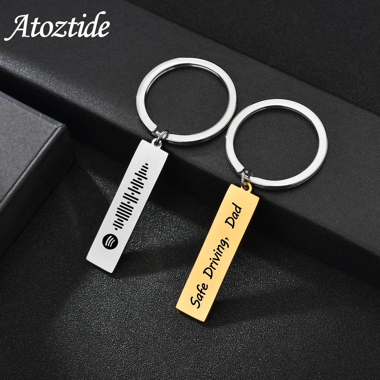 Atoztide New Custom Text Square Keychain Stainless Steel Engrave Name Date Sentence Personalized Keyring for Women Jewelry Gift