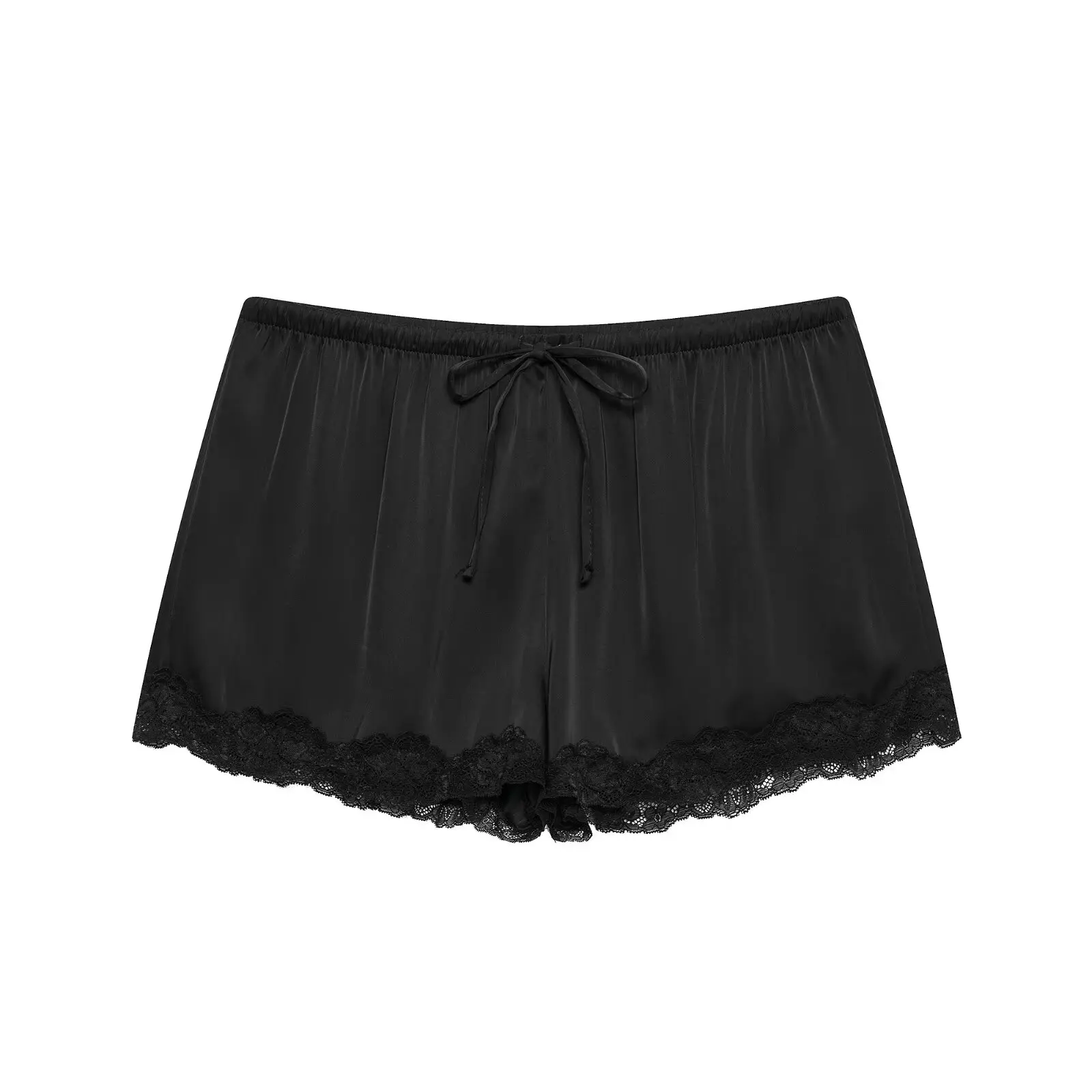 Summer New Fashion Lace Decorated Silk Satin Belted  Shorts Women's mid Waist Hip Lifting Pure Color Casual Online Exclusive