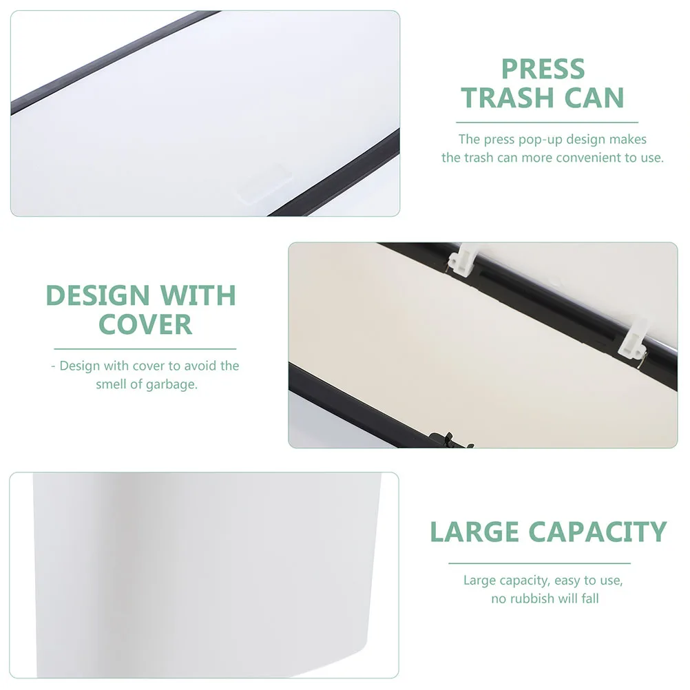 

Household Press Type Trash Can White Lidded Garbage Container Kitchen Bathroom Waste Basket Trash Can Garbage Holder