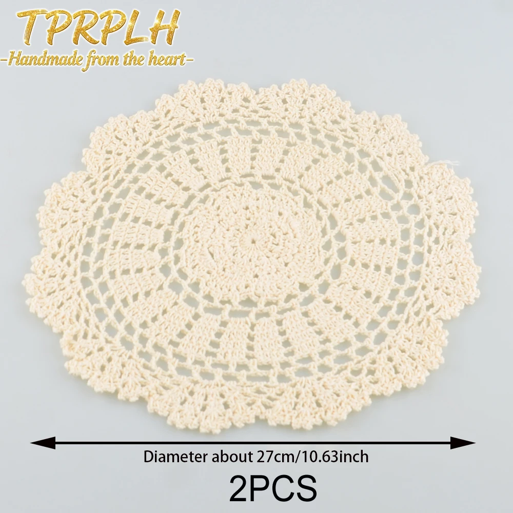 2PCS 23/27/37cm Handmade Crochet Doilies Cotton Lace Round Table cloth Placemat Rustic Cup Mat Coasters Decor Home Photo Props