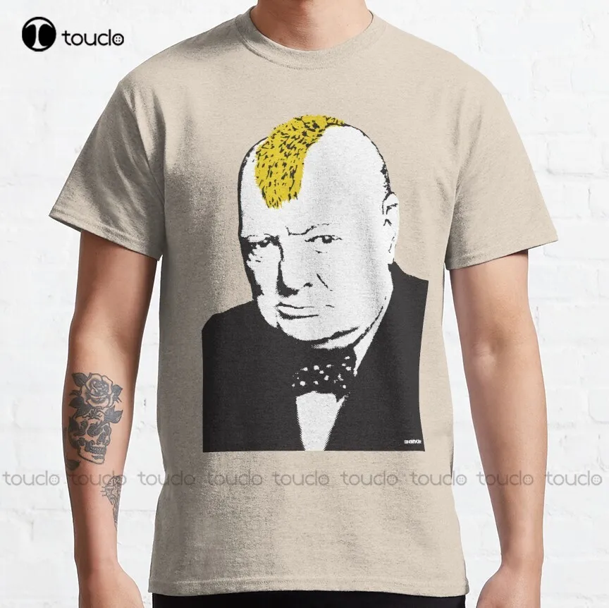 Banksy Graffiti Pink Winston Churchill With Punk Mohawk Haircut On Beige Background Hd High Quality Online Store Classic T-Shirt