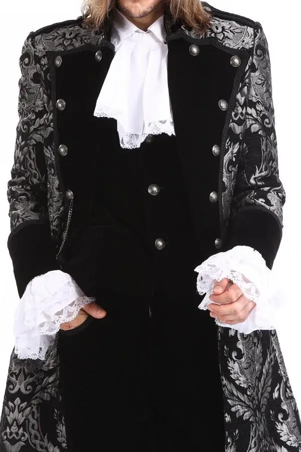 Men’s Renaissance Victorian Gothic Brocade Jerkin Coat Colonial Pirate Captain Trench Coat Gothic Vampire Costume Jacket Custom