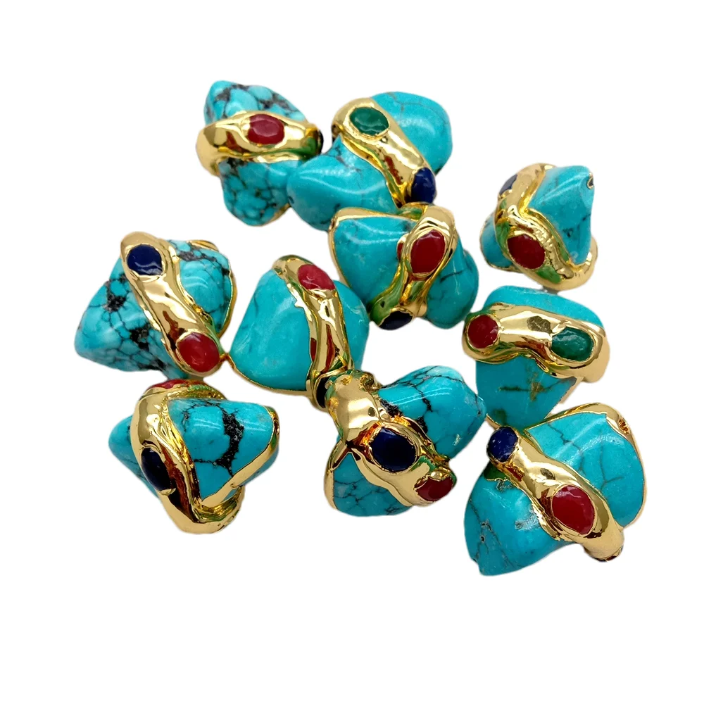 5 Pcs 18x22mm green red jade pave Blue Turquoise nugget Shape loose Beads Finding Jewelry Accessories