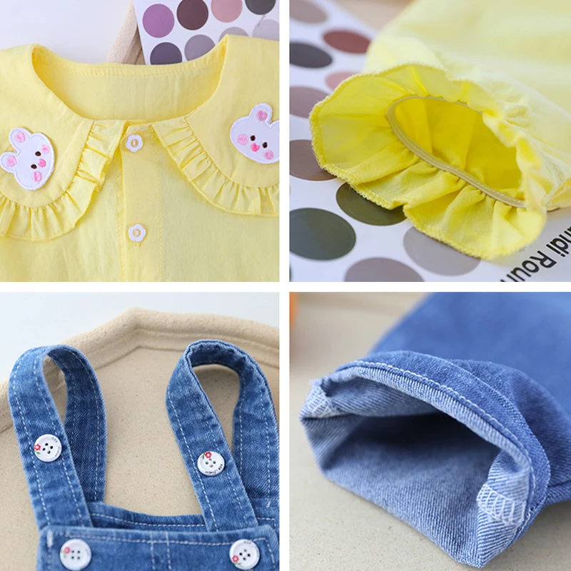 2023 Spring Baby Girls Clothing Sets Toddler Kids Lace Bow Shirt Overalls 2 Pcs Suit Children Sportswear Infant Casual Outfits