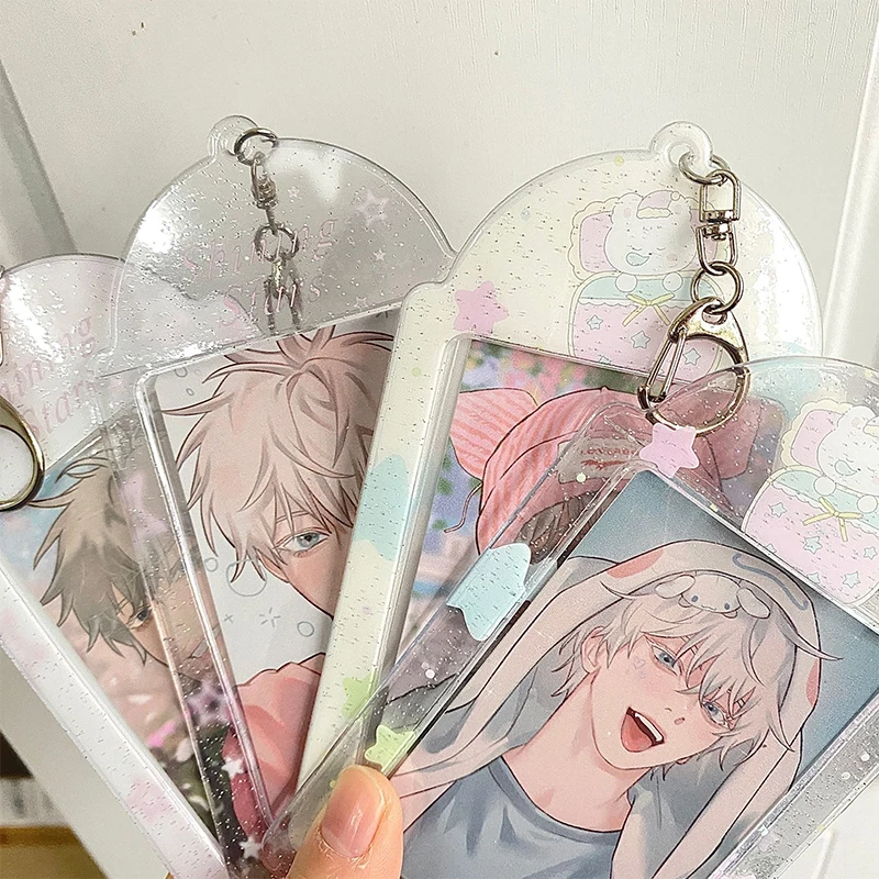 New Transparent Glitter Cute 3 Inch Photocard Holder PVC Girl Heart Card Holder Storage Idol Card Display Protective Pendant