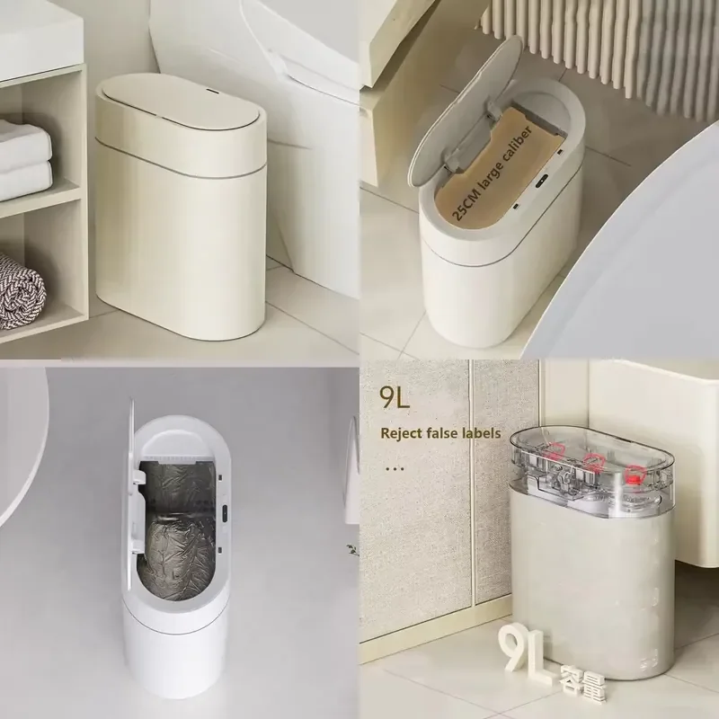 Smart Touchless Motion Sensor Automatic Trash Can with Lid Dog Proof Plastic Ultra Thin Waste Bin for Home Kitchen Bathroom