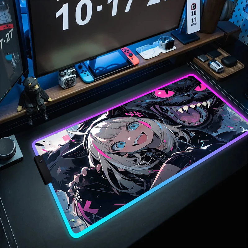 Large Gaming Mouse Mat RGB Mousepad Anime Cute Rubber Table Mats LED Gamer Mouse Pad Kawaii Non-Slip Desk Mat Game Keyboard Pads