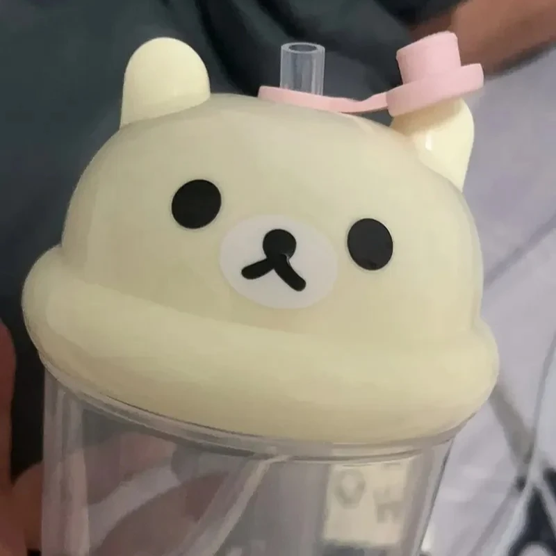 Kawaii Rilakkuma Plastic Straw Cup Cute Mini Water Cup Student DIY Sticker Large Capacity Plastic Milk Cup Tons Ton Cup Gift - view 4