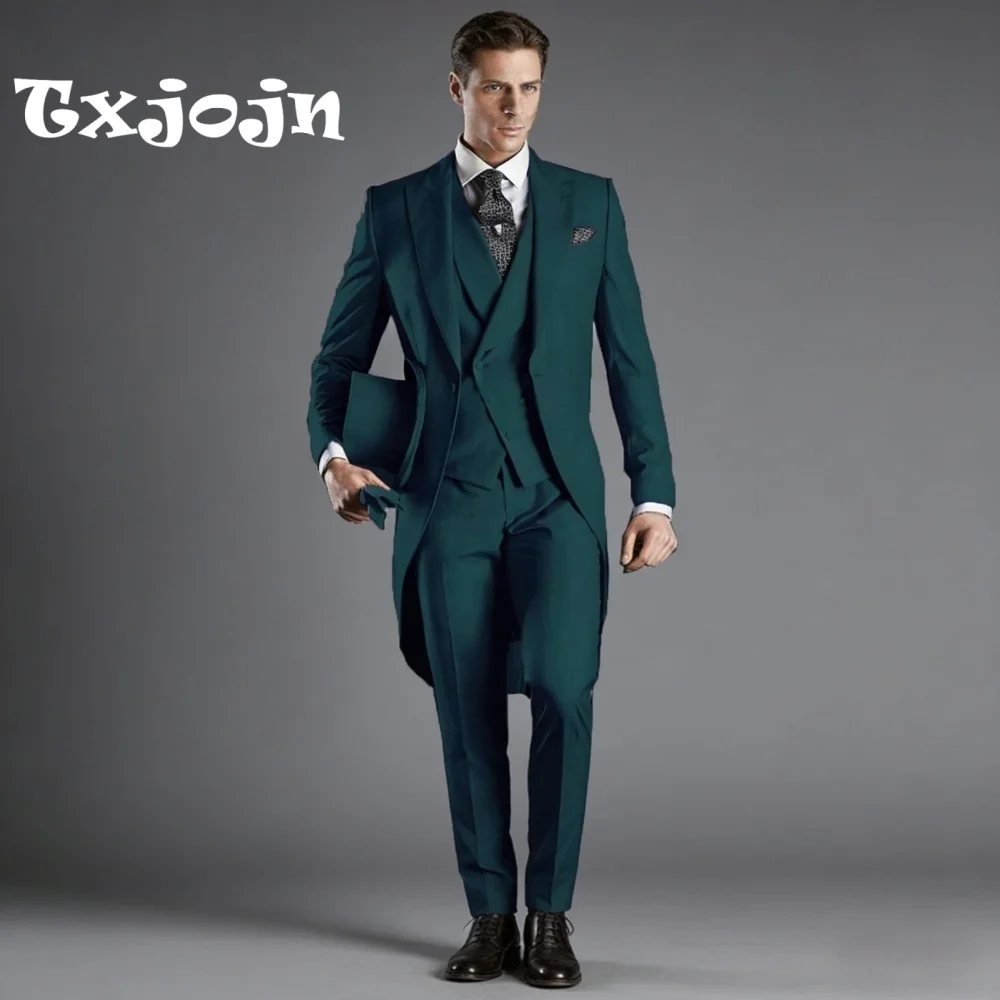 

Luxurious Green Tailcoat For Men Wedding Formal Shawl Lapel 3PCS Suit Groom Suit Set Jacket Vest Pants Occasion Customized