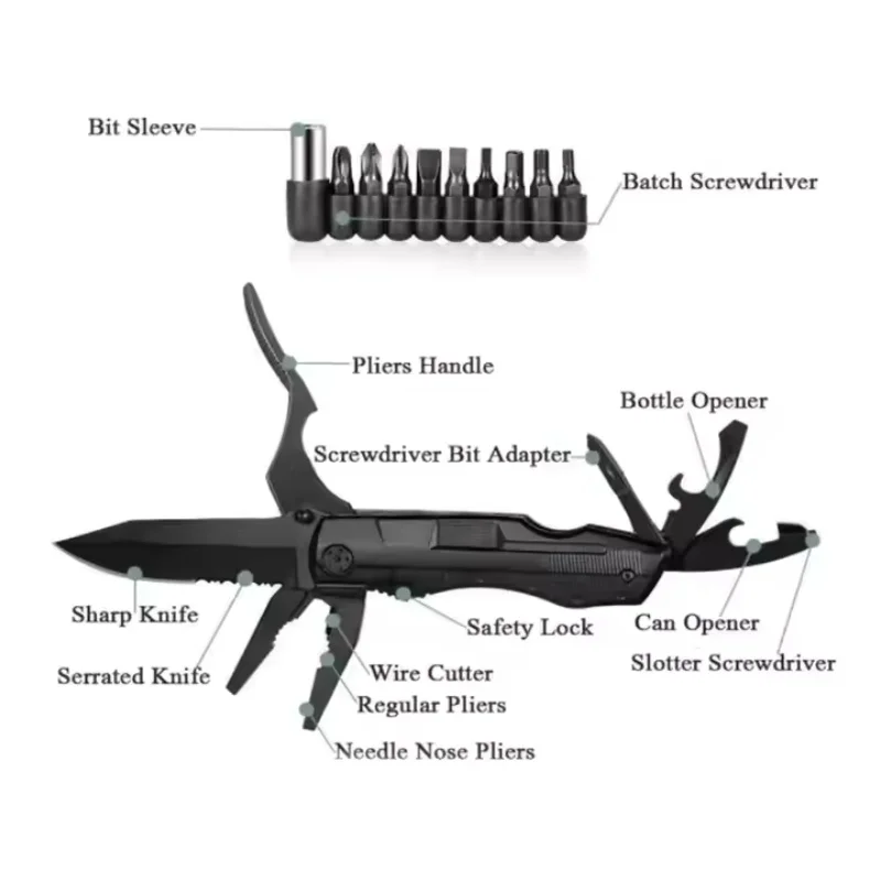 คีมอเนกประสงค์, คีมพับแบบพกพา, ไขควง, ที่เปิดขวด, มีดขนาดเล็กเครื่องมือรวมกลางแจ้ง