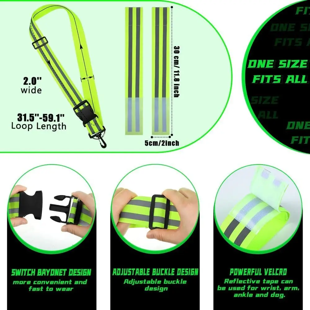 Adjustable Green Night Reflective Waistband Arm Strap Legband Arm and Leg Straps Nylon Visibility Belt Outdoor