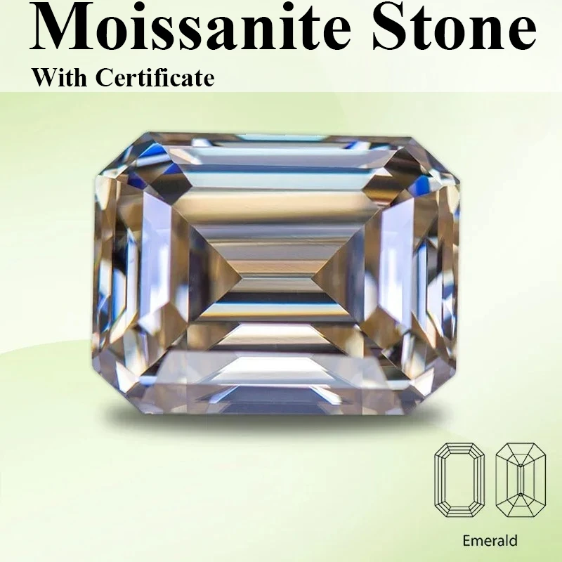 

Moissanite Lab Grown Diamond Primary Color Champagne Emerald Cut Gemstone for DIY Jewelry Making Materials with Certificate