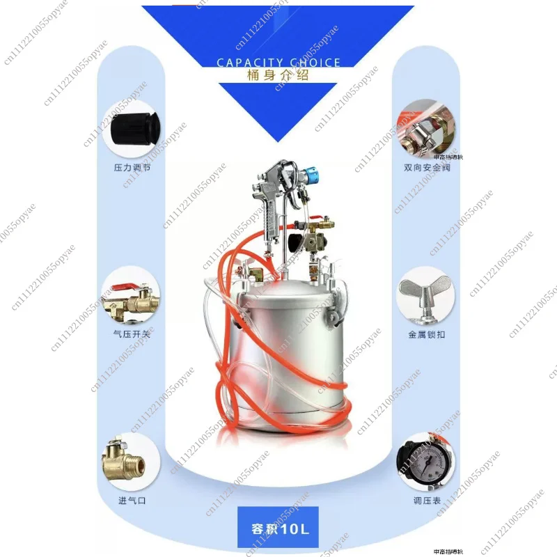 Paint Sandblasting Machine Pressure Tank Roller Type Spray Gun for Latex Paint Spraying 10L Multicolor Paint Sprayer